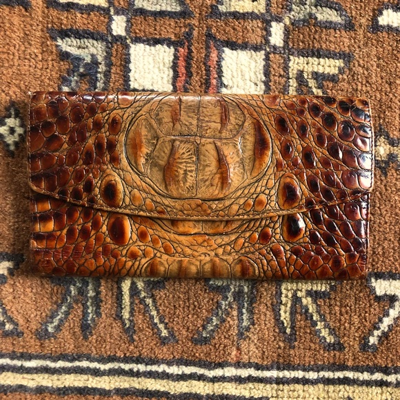 Brahmin Handbags - Brahmin Crocodile Embossed Leather Trifold Wallet Brown